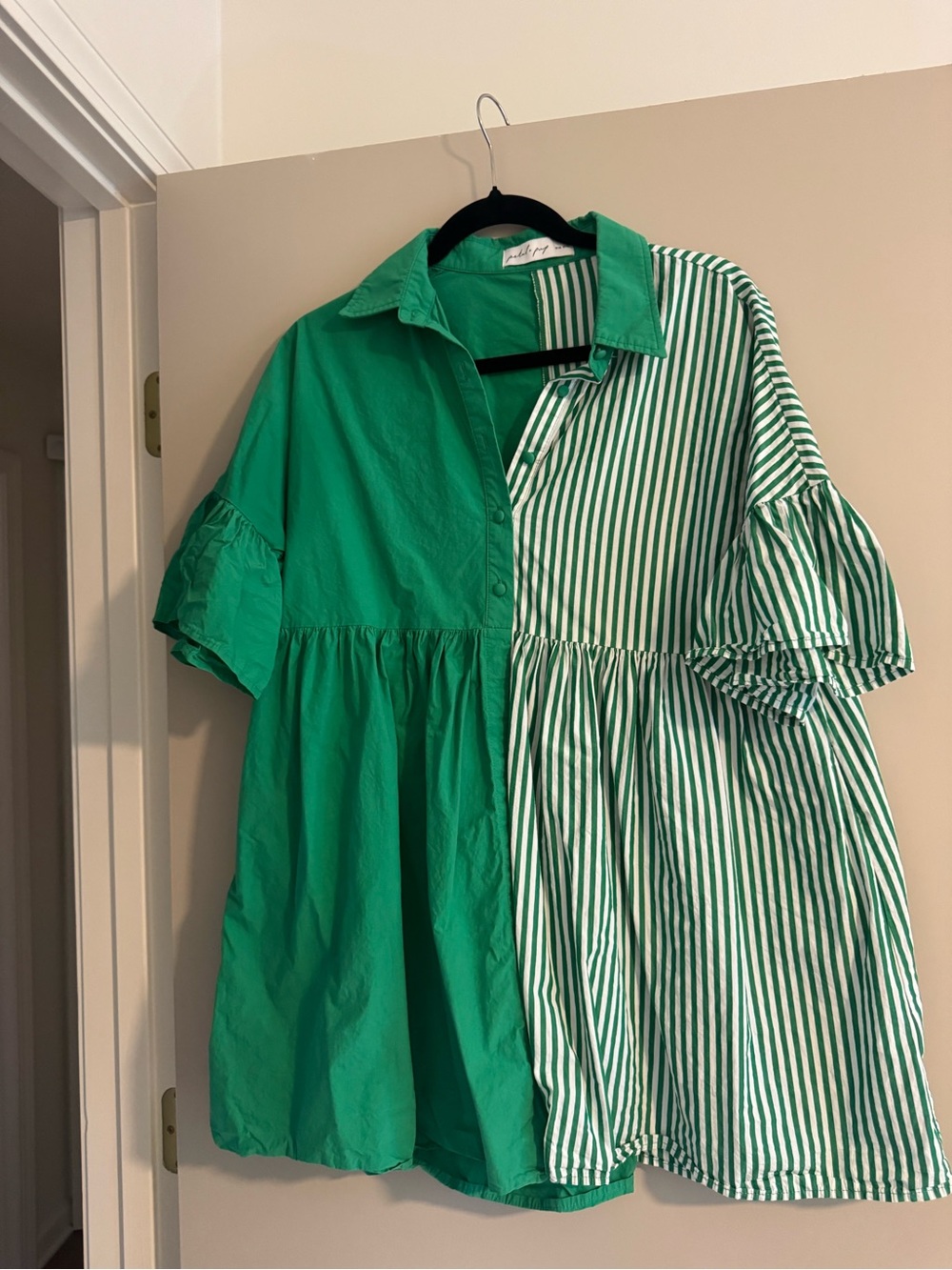 Petal & Pup Green Two-Tone Striped & Solid Babydoll Dress